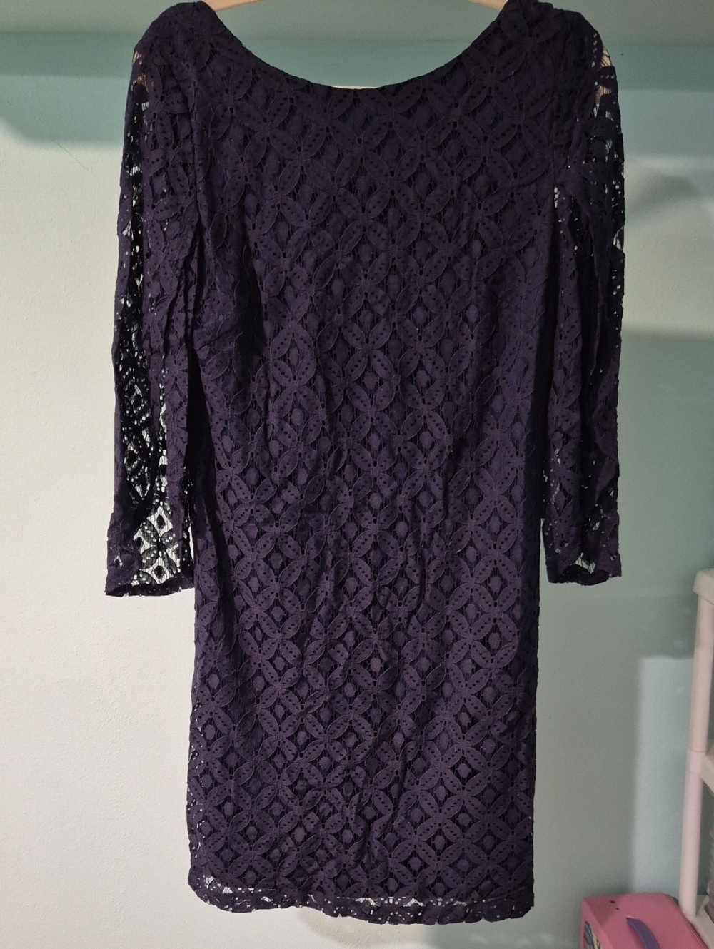 AGB Navy Lace Long Sleeve Sheath Dress